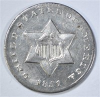1851-O 3-CENT SILVER  CH AU