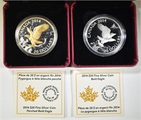 LOT OF 2 2014 $20 SILVER BALD EAGLE COINS: