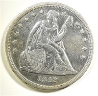 1842 SEATED LIBERTY DOLLAR AU
