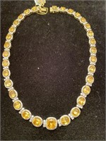 18K YELLOW GOLD SAPPHIRE AND DIAMOND NECKLACE