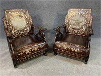 PR OF ROSEWOOD MOTHER OF PEARL INLAID ARM CHAIRS