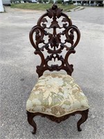 WALNUT VICTORIAN HEAVY CARVED CHAIR
