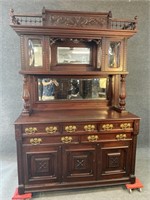 LARGE WALNUT VICTORIAN BUFFET WITH CURIO TOP