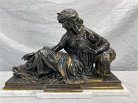 LARGE BRONZE MAIDEN UNSIGNED ON MARBLE BASE