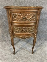 FRENCH CARVED MARBLE TOP 2 DRAWER STAND