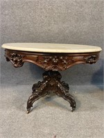 EXTRA LARGE ROSEWOOD HEAVY CARVED OVAL MARBLE TOP