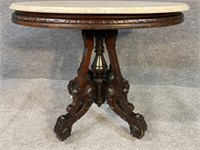 OVERSIZED OVAL WALNUT VICTORIAN MARBLE TOP TABLE