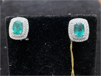 14K WHITE GOLD PR OF DIAMOND AND EMERALD EARRINGS