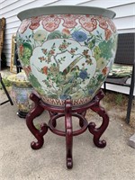 EXTRA LARGE PORCELAIN FISHBOWL PLANTER ON STAND