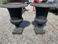 LARGE PAIR OF CAST IRON URNS
