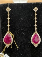PR OF 18K YELLOW GOLD RUBY AND DIAMOND EARRINGS