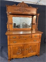 LARGE OAK BUFFET WITH MIRROR BACK