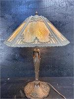 ANTIQUE BRONZE SLAG GLASS 2 SOCKET LAMP
