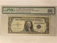 1935D $1 Silver Cert PMG 66 EPQ GEM UNC