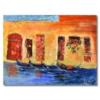 Elliot Fallas, "Venetian Gondolas" Original Oil Pa
