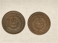 (2) Two Cent Pieces 1864, 1865