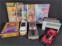 Comic books and die cast cars