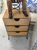 Three drawer wicker and wrought iron