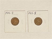 (2) Lincoln Wheat Cent 1914-S, 1915-S