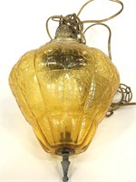 Vintage MCM amber glass hanging light fixture