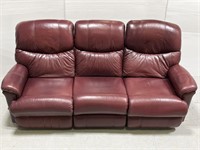 La-Z-Boy red leather reclining sofa couch