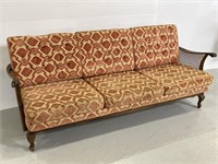 Vintage velvet upholstered cane & wood sofa