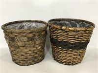 Pair of wooden woven planter baskets