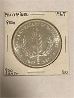 1967 Philippines Silver Peso 25th Anniv Bataan Day