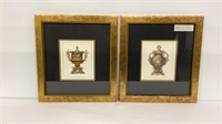 Set of double matted and framed prints of antique