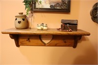 Oak Finish Shelf w Decorative Items ( Chests)