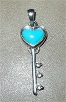 Sterling silver Turquoise Key Charm Pendant
