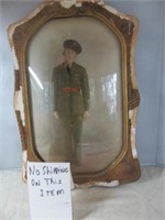 Antique Soldier Photo In Bubble Glass Wood Frame