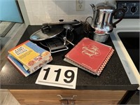 Recipe books, coffee perculator