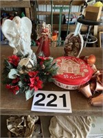 Angel decor, table wreath, copper bells and misc