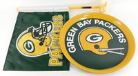 * Large Green Bay Packers Metal Tray and Flag