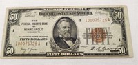 $50 NC 1929 Minneapolis