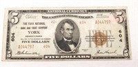 $5 NC 1929 York PA