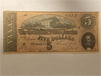 1864 $5 Confederate States of America Note