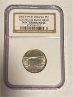 2005-P WV Quarter NGC Error MS65 Cud