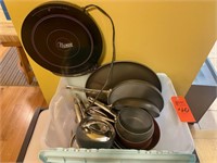 Box lot pots, pans & Nuwave cook top