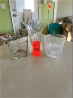 Box lot etched glass bowls & vase