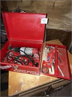 Milwaukee corded drill/accessories/metal box
