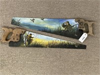 2 Hand Painted Saws - Duck Hunting Scenes