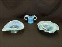 3 Pieces of Blue Opalescence Glass