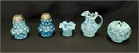 5 Pieces of Blue Victorian Glassware