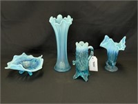 4 Pieces of Blue Victorian Glassware