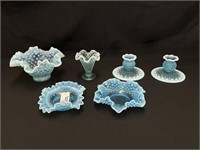 6 Pieces of Blue Victorian Glassware