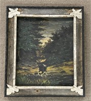 Oil on Board Painting "Moonlite Moose" by B. Lord