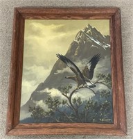 R. Hirschel Oil on Canvas Painting of Hawk