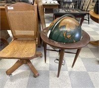 Globe on Wooden Stand and Oak Swivel Office Chair